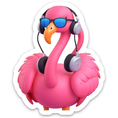 flamingo with sunglasses wearing headphones sticker