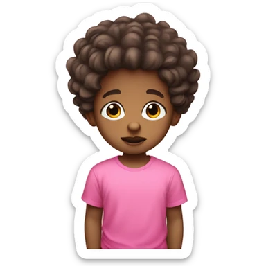Young boy with medium light skin has a pacifier in his mouth dark and curled hair and a pink tshirt  sticker