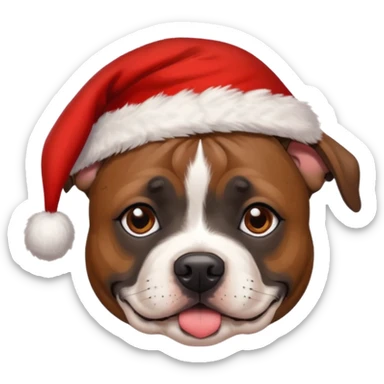 Gorgeous brindle staffie with Christmas hat on sticker
