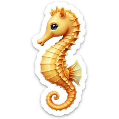 Cinematic Cute Sea Horse Portrait Emoji, Head tilted playfully and inquisitively, featuring a charming, slender form with a delicately curved body and a whimsical, curled tail, accented by round, sparkling eyes full of gentle wonder, Simplified yet irresistibly adorable features, highly detailed, glowing with a warm, inviting aquatic glow, high shine, affectionate and lively, stylized with a touch of enchanting marine charm, soft glowing outline, capturing the essence of a mischievous yet loving sea horse that seems as if it could float out of the screen into your arms! sticker