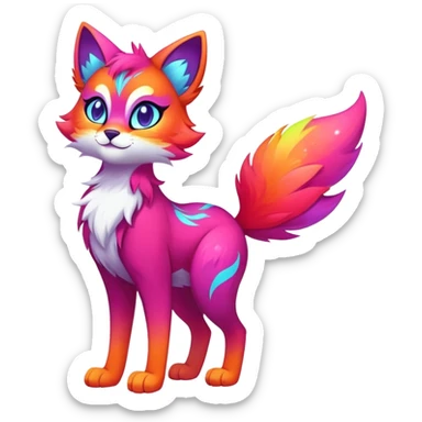 Vibrant multicolored neon-colored Falvie-Fionbri-creature-sparkle-feline-fursona, full body sticker