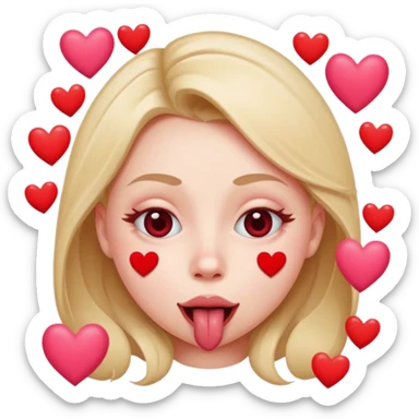 A cross eyed unisex with their tongue out far with Valentine’s Day decor/hearts around eyes facing different directions sticker