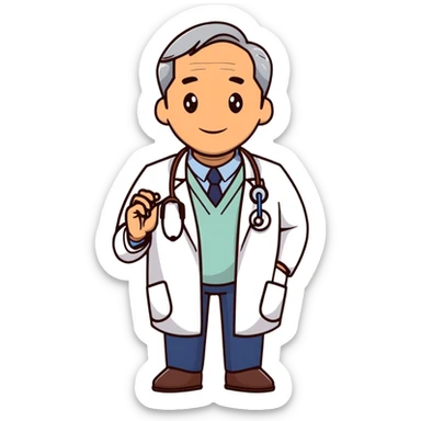 professional mature male doctor around 60 with stethoscope and white coat, cinnamon skin tone, medium-dark complexion sticker