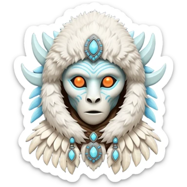 ancient arctic alien shaman portrait, head and shoulders only, Inuit-inspired fur hood, carved bone ornaments, glowing cosmic eyes, icy alien skin, spiritual sci-fi vibe, 3D cartoon, mobile game icon style, clean background, no text, no watermark


 sticker