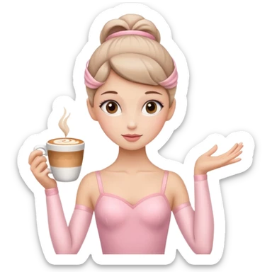 A ballerina with a cappuccino coffee cup head with girly face and pink ballet outfit sticker