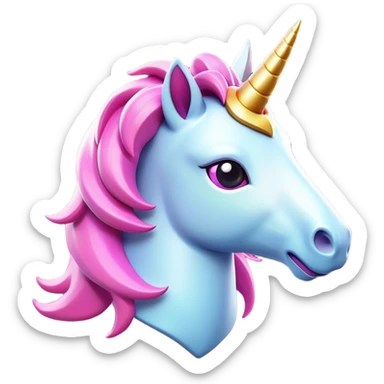 Clash of Clans aesthetic: Cinematic Playful Unicorn Mount Emoji, rendered in a 3D vector-style similar to standard emojis with minimal shading and bold, simplified shapes. A compact, isometric majestic unicorn with a spiraled horn and flowing mane, softly glowing with a magical celestial charm. Simplified yet unmistakably iconic, highly detailed and consistent, glowing with a soft radiant brilliance and high shine. Stylized with a touch of enchanted fantasy and a soft glowing outline, capturing the essence of a mythical mount with a friendly, playful elegance! sticker