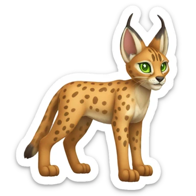 spotted Lynx-Caracal-Fakemon-hybrid with orange points, green eyes brown toes, and short tail, full body sticker