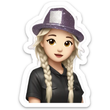cute asian kpop star in glittery hat sticker