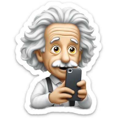 Albert Einstein holds a cell phone in his hands sticker