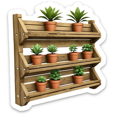 Deep slanted Plant rack made from the wood of old oak pallets  sticker