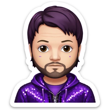 Bam Margera with dark brown hair, dark purple sequin outfit sticker