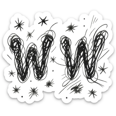 text: 2 w noodles in chaotic outlined icon style sticker