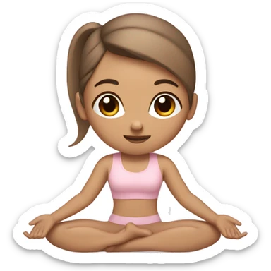 A White woman with brunette hair in a high ponytail doing yoga in beige and light pink sticker