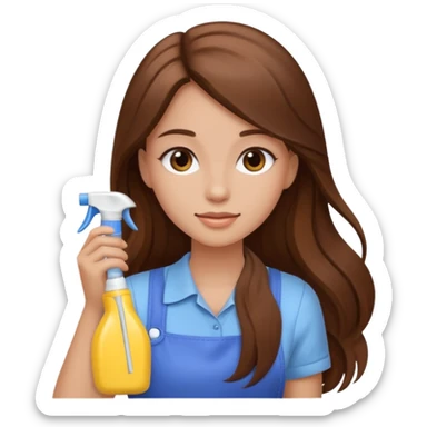 beautiful girl with long brown hair cleaning sticker