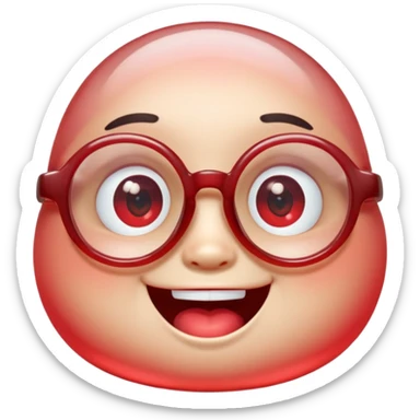 A single chubby crystal gemstone character wearing cute round glasses, chunky and irregular with faceted sides (not egg-shaped), [red] gradient, big glossy eyes behind the glasses and a wide happy smile, 3D cartoon game icon style, high detail, soft lighting, centered on a plain dark background sticker
