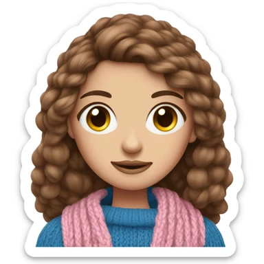 beautiful finnish brown hair woman with blue eye knitting pink sweater  sticker