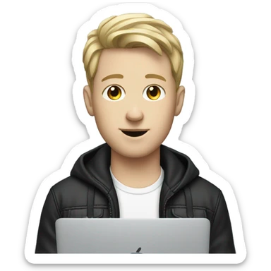 white boy music producer with macbook sticker