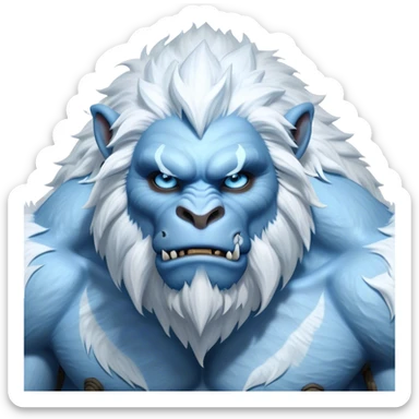Cinematic Realistic WoW Yeti Portrait, depicted as a majestic, colossal creature of the frozen wilds, with thick, shaggy fur in pristine icy white and subtle pale blue highlights. His powerful, muscular frame and piercing ice-blue eyes exude ancient wisdom and raw strength. Rendered with lifelike texture and natural frosty lighting, high shine, noble and imposing, capturing the essence of a legendary yeti guardian. sticker