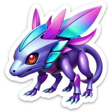  exotic tropical iridescent cyber-Protogen-Fakémon-Pokémon-Vernid-creature sticker
