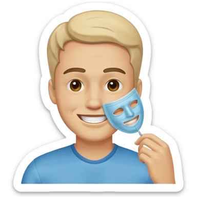 Un homme heureux qui enlève son masque de personne heureuse mais qui est malheureux au fond sticker