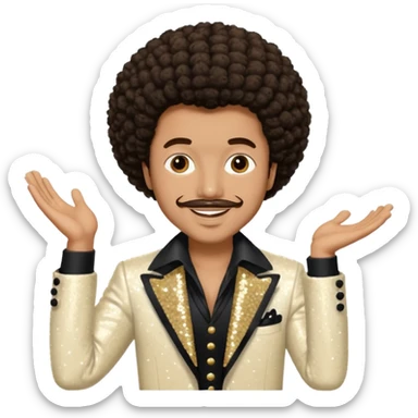 William Powell from The O'Jays with light tan skin, dark brown afro hair, cream sequin outfit sticker