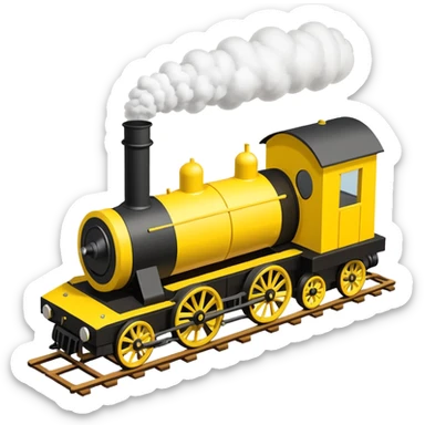 isometric Stephenson's Rocket steam train, yellow and black, minimalistic sticker