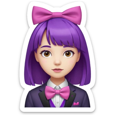 girl with bangs and purple hair and pink hairbow tie sticker