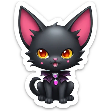  cool edgy kawaii dark-punk-themed animal vampiric cat-hybrid Fakemon with fangs and bat-wing-ears with a collar full body sticker