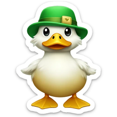 fluffy cute duck with hands and wear green hat sticker