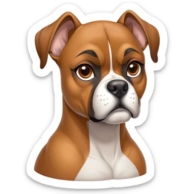 Cinematic Noble Fawn Boxer dog Portrait Emoji, Poised and regal, with a strong, muscular build and a sleek, well-groomed fawn Fur accented by a white muzzle and chest, deep-set soulful brown eyes, Simplified yet sharp and sophisticated features, highly detailed, glowing with a soft, dignified glow, high shine, intelligent and loyal, stylized with an air of strength, focused and attentive, soft glowing outline, capturing the essence of a watchful and confident guardian, so majestic it feels as though it could step out of the screen with effortless authority! sticker