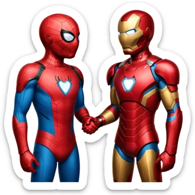 Make a spiderman and iron man handshaking sticker