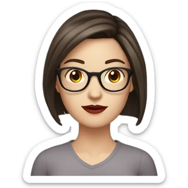 white girl with dark brown hair with red rimmed glasses sticker
