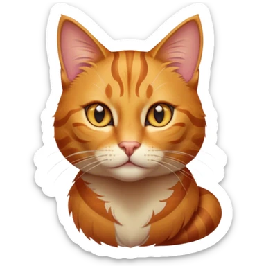 Cinematic Noble Ginger Tabby Cat Portrait Emoji, Poised and regal, with sleek orange-brown fur featuring bold tabby stripes and a distinct M-shaped marking on the forehead, bright amber eyes, Simplified yet sharp and sophisticated features, highly detailed, glowing with a soft, dignified glow, high shine, intelligent and graceful, stylized with an air of elegance, focused and attentive, soft glowing outline, capturing the essence of a watchful and refined feline, so majestic it feels as though it could glide across the screen with effortless confidence! sticker