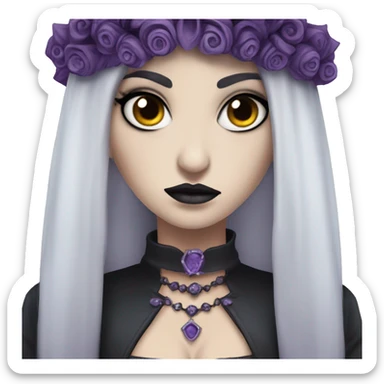 Angry looking Queen gothic girl long dark black and purple hair with  sticker