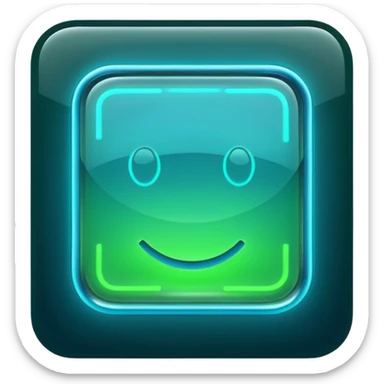 A glowing neon square in shades of green and blue, transparent background sticker