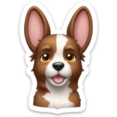 dog brown eyes and medium-long brown hair, one folded ear and one rabbit-style ear sticker