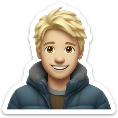 smiling blonde boy portrait cold winter sticker