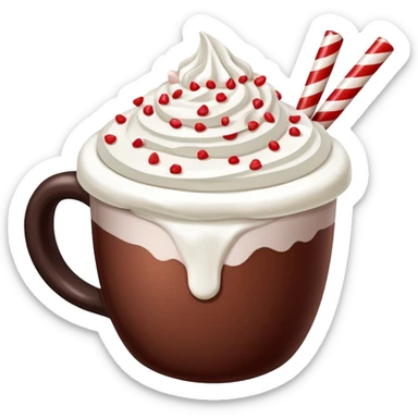 Peppermint hot cocoa with whipped cream and crushed peppermint candy on top sticker
