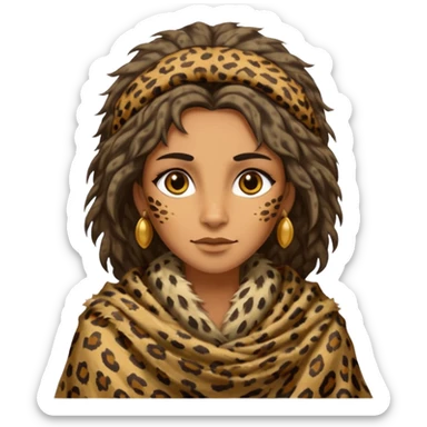 ancient hairy woman, tattered leopard skin shawl sticker