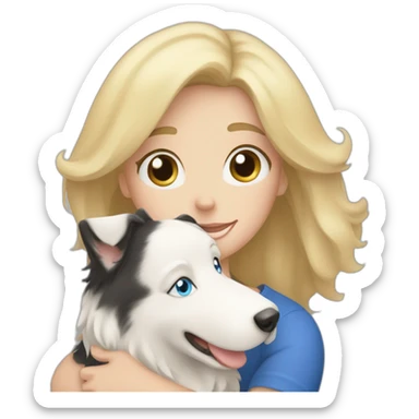 Blond hair with blue eyes mom hugging border collie sticker