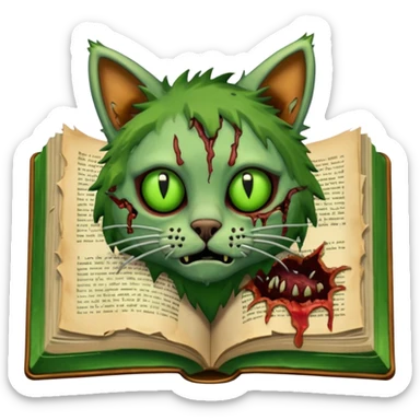 A book with a dying zombie cat￼ sticker