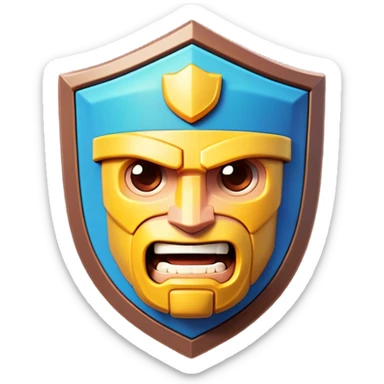 Clash of Clans aesthetic: Cinematic Playful Pixel 3D Shield Portrait Emoji, rendered in a 3D vector-style similar to standard emojis with minimal shading and bold, simplified shapes. A compact, distinct form with signature details, softly glowing with a pixelated adventure charm. Simplified yet unmistakably iconic, highly detailed and consistent, glowing with a soft radiance and high shine. Stylized with a touch of classic pixel-art charm and a soft glowing outline, capturing the essence of a beloved gaming relic with a friendly, playful manner! sticker