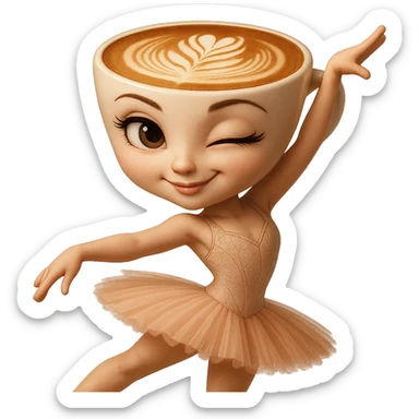 Edit the ballerina cappuccino character to have a winking playful expression. Keep the transparent background. sticker