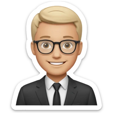 Emoji of Gustavo Petro, a man with glasses and short hair, smiling, wearing a suit sticker
