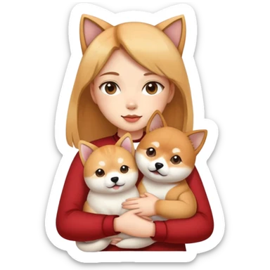 Girl holding a cat and a Shiba Inu sticker