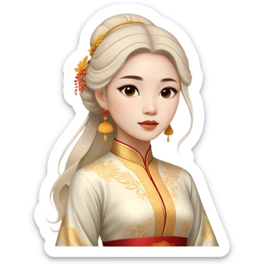 Cinematic Realistic Áo Dài Portrait Emoji, depicted as an elegant traditional Vietnamese dress with flowing graceful lines and delicate patterns, rendered with rich textures and soft ethereal lighting that captures its timeless beauty. sticker