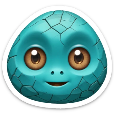 One small turquoise rock creature, rounded but still clearly a rock with cracks and facets, subtle shine, big expressive eyes and a shy smile, sticker