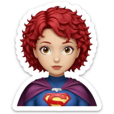 girl with short curly cherry red hair. Brown eyes. Superhero sticker