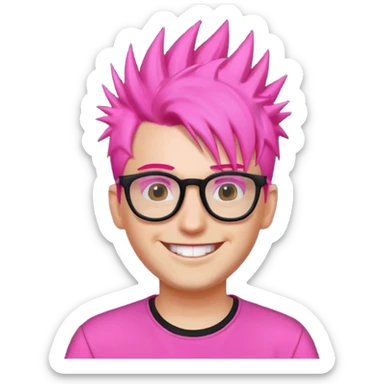 Man with neon pink spiky hair and glasses sticker