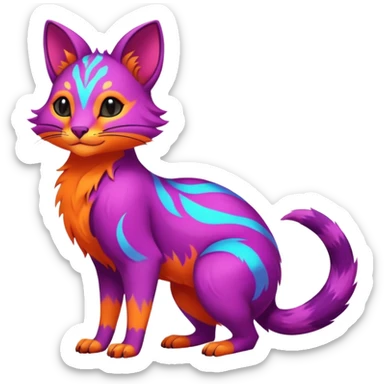 Neon-colored fantasy feline-Fionbri-canid-rodent-marsupial-critter-vernid-fursona animal creature full body with intricate markings  sticker